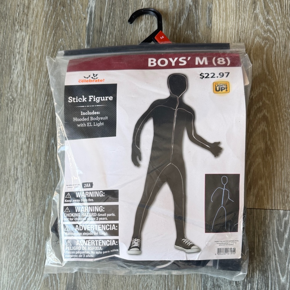 Boys' Stick Figure Hooded Bodysuit with EL Light - Black - M (8)